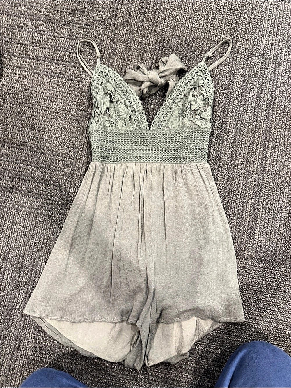 Lulla Lace Trim Mini Dress in Green